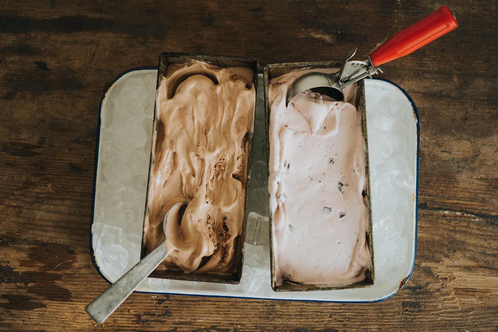 Monitor calibration for color ensures correct food photography colors. Ice cream in loaf pans.