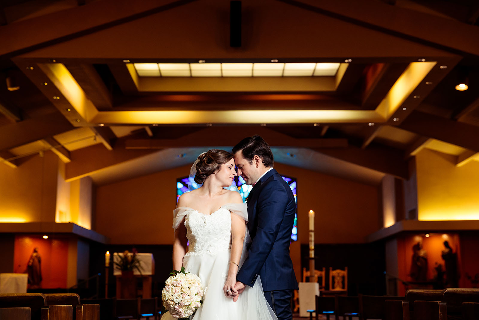 Maria Gawne 1 @thegawnes love in the time of covid Bride and groom in empty church during Covid-19 wedding photos
