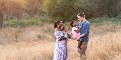 Beautiful family photo at sunset