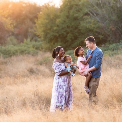 Beautiful family photo at sunset