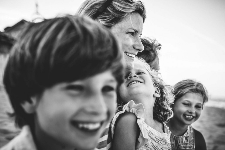 Family photo taken with narrow depth of field