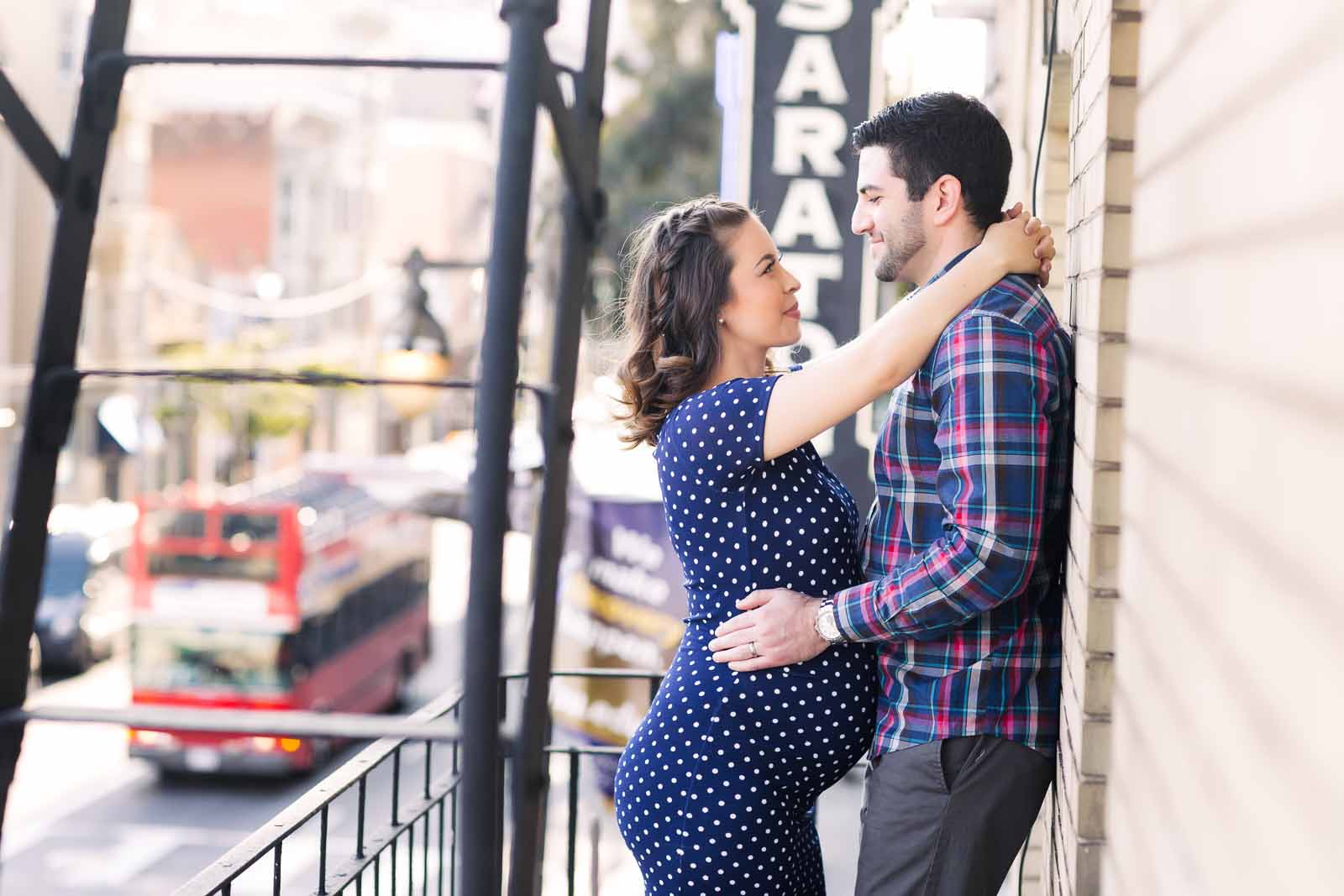 a couple faces each other in San Francisco during a travel session